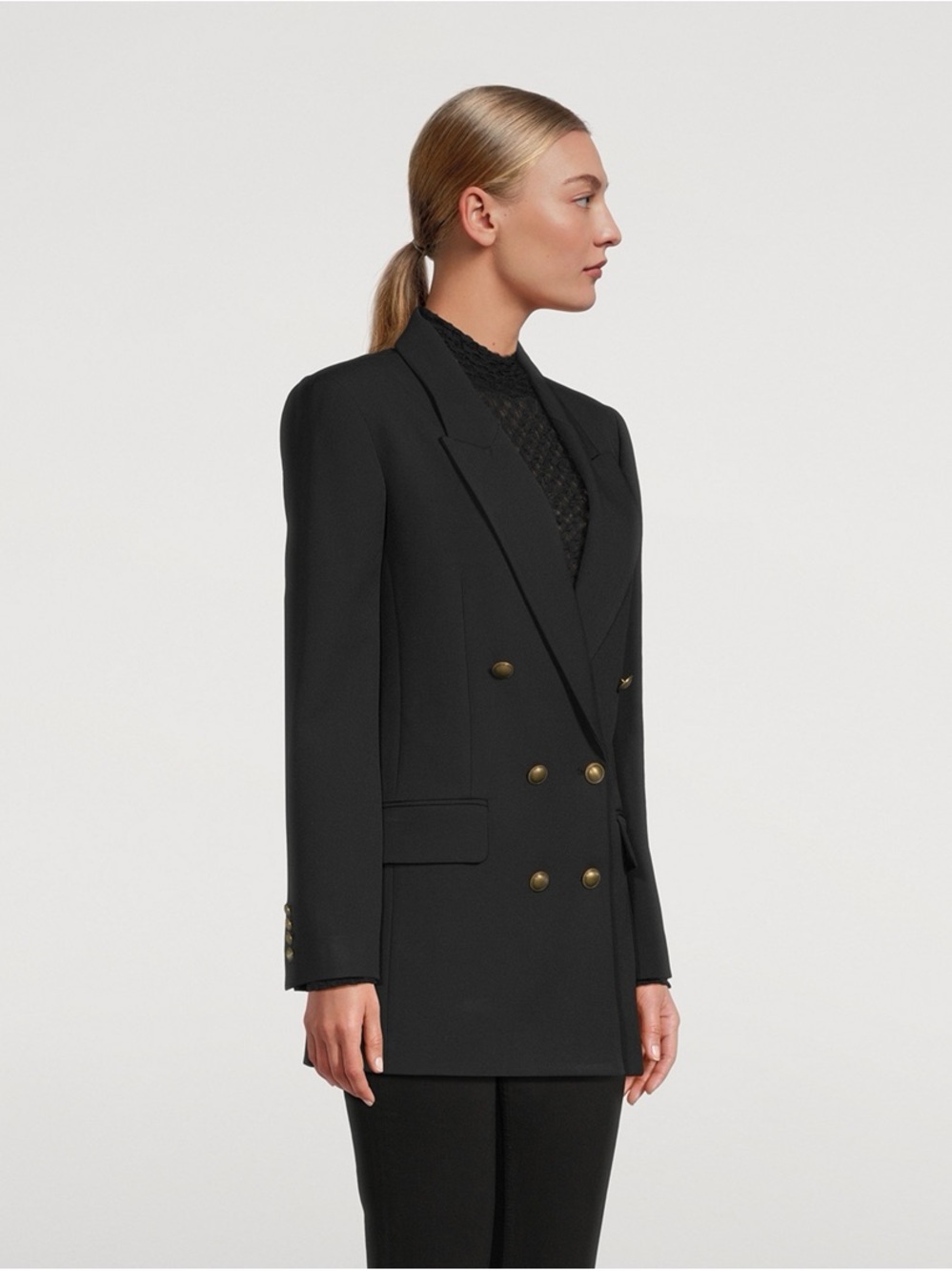 Frame Denim Black Double-Breasted Blazer with Gold Buttons